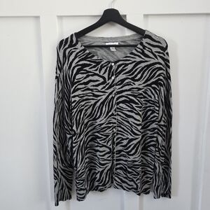 Calvin Klein Zebra Print Open-Front Cardigan Sweater- Modern & Chic-size L